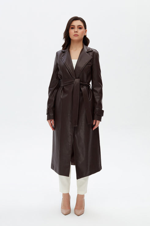 Bistre vegan leather long jacket